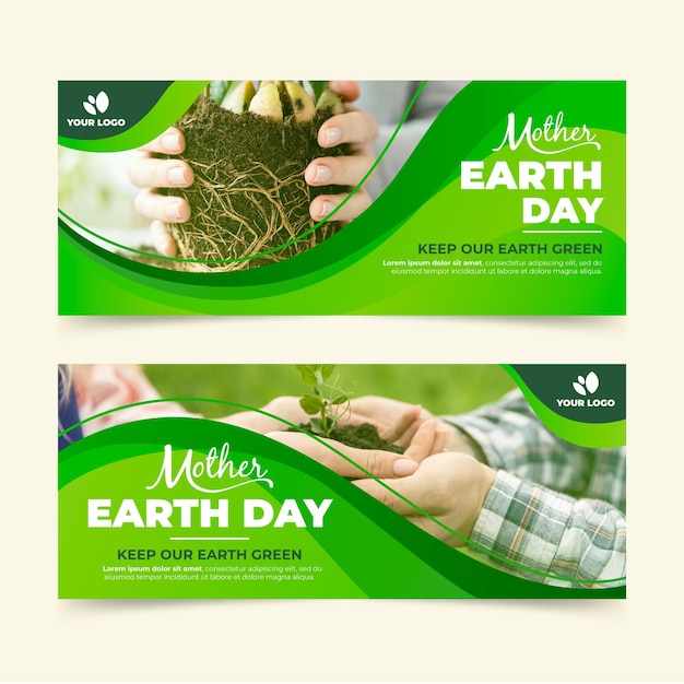 Free vector flat mother earth day horizontal banners with photo