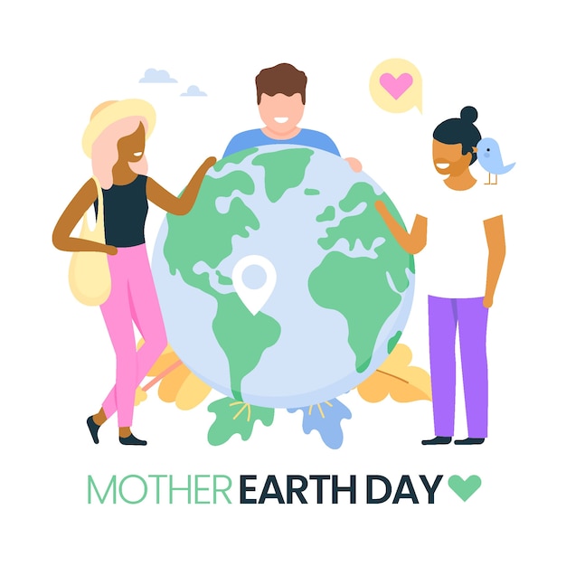 Flat mother earth day illustration with friends