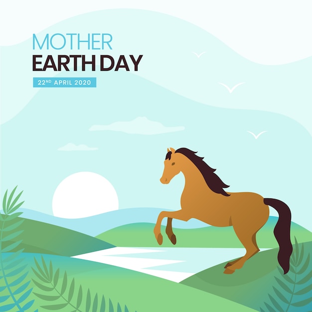 Flat mother earth day with horse