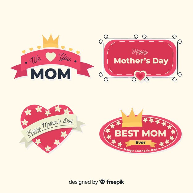 Free vector flat mother's day badge collection