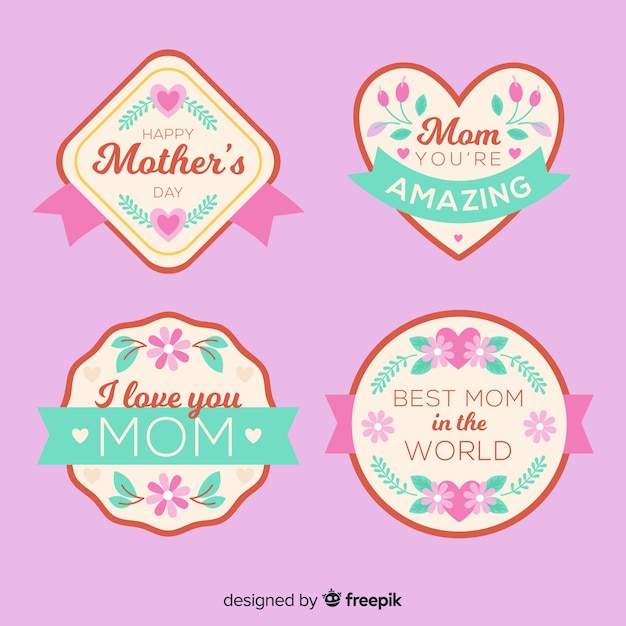 Flat mother's day badge collection