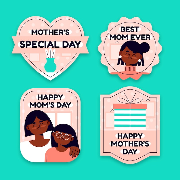 Free vector flat mother's day badges collection