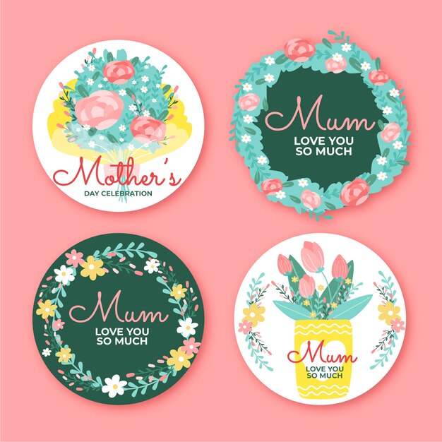 Flat mother's day badges collection