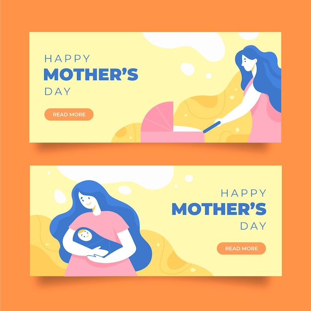 Flat mother's day banners set