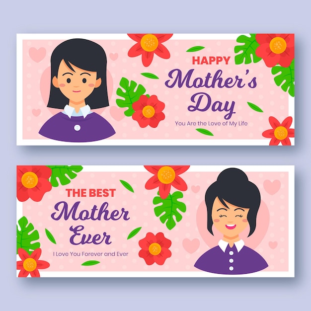 Flat mother's day banners set