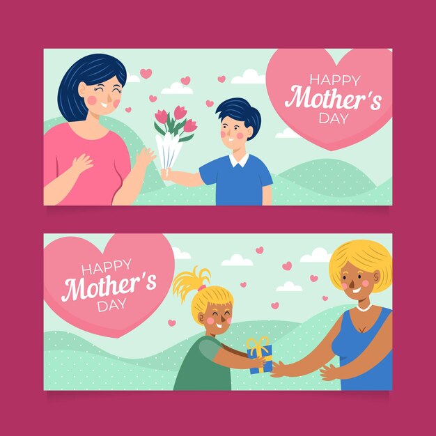 Flat mother's day banners set