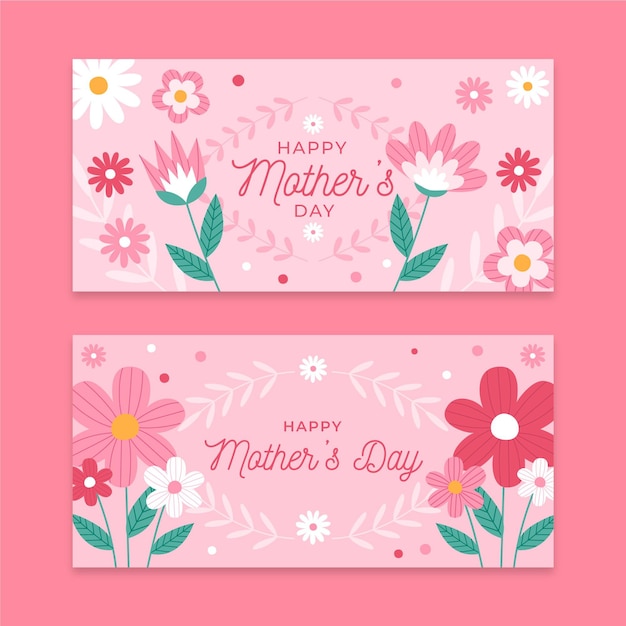 Free Vector flat mother's day banners set
