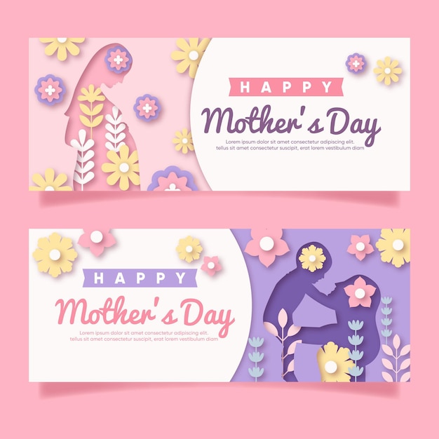 Flat mother's day banners set