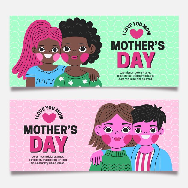 Flat mother's day banners set