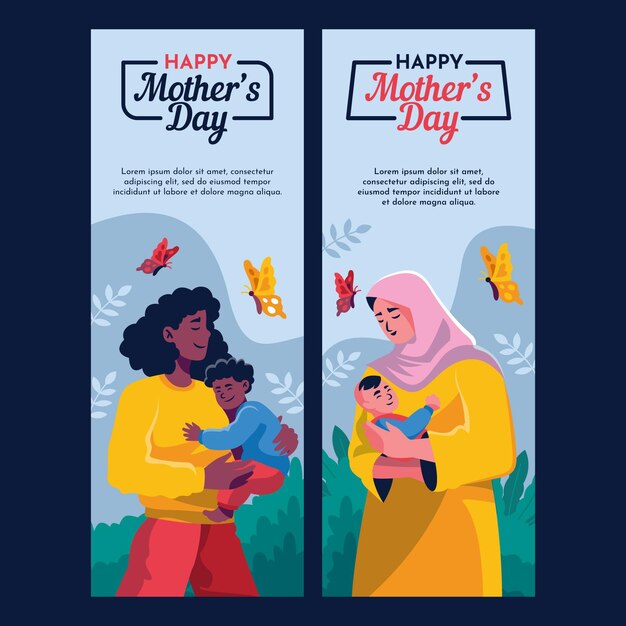 Flat mother's day banners set