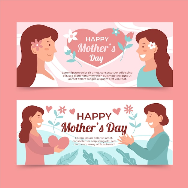 Flat mother's day banners set