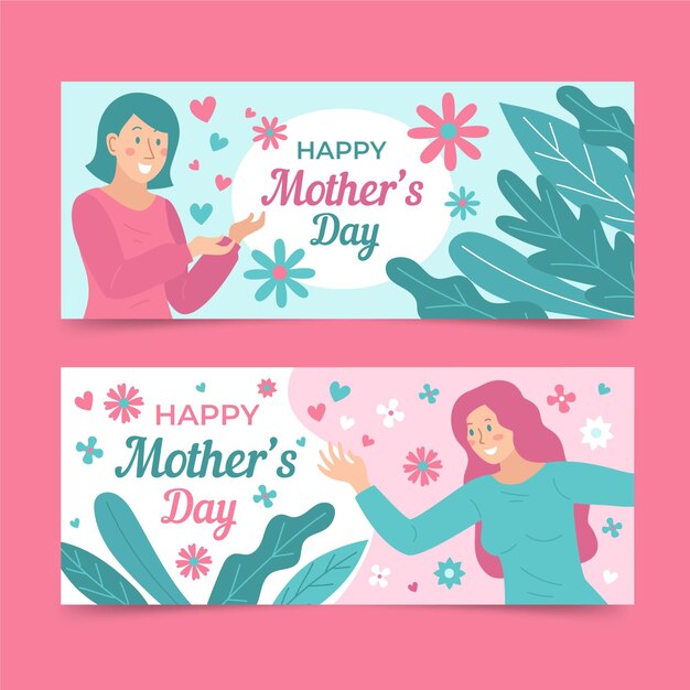 Flat mother's day banners set