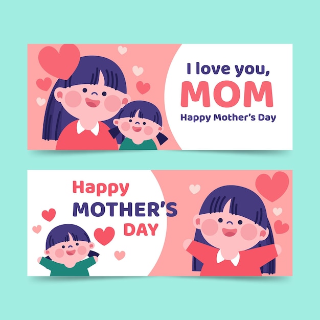 Flat mother's day banners set