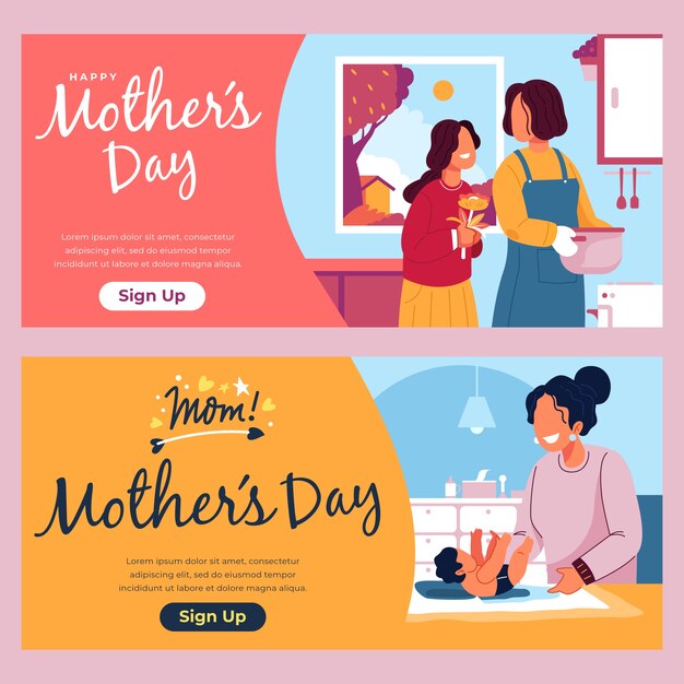 Flat mother's day banners