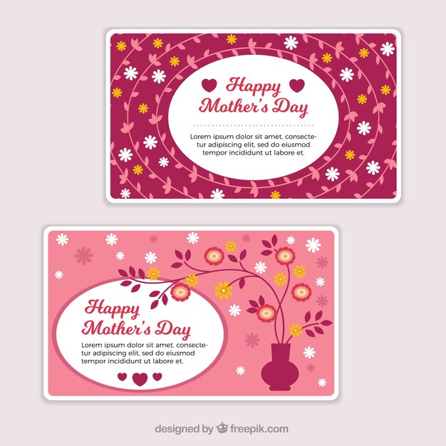 Flat mother's day cards with floral decoration