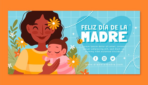 Flat mother's day horizontal banner template in spanish