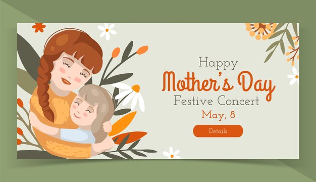 Flat mother's day horizontal banner template