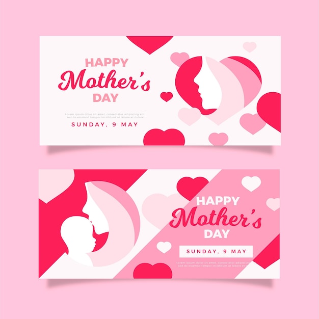 Flat mother's day horizontal banners set