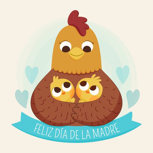 Плоская иллюстрация дня матери на испанском языке с цыплятами