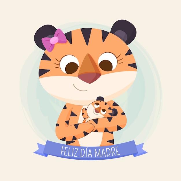 Free vector flat mother's day illustration in spanish with tigers