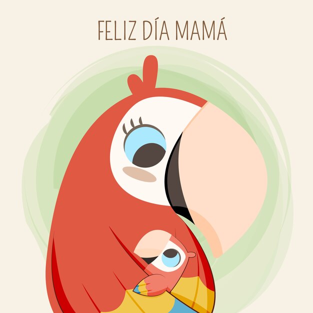Flat mother's day illustration in spanish with toucans