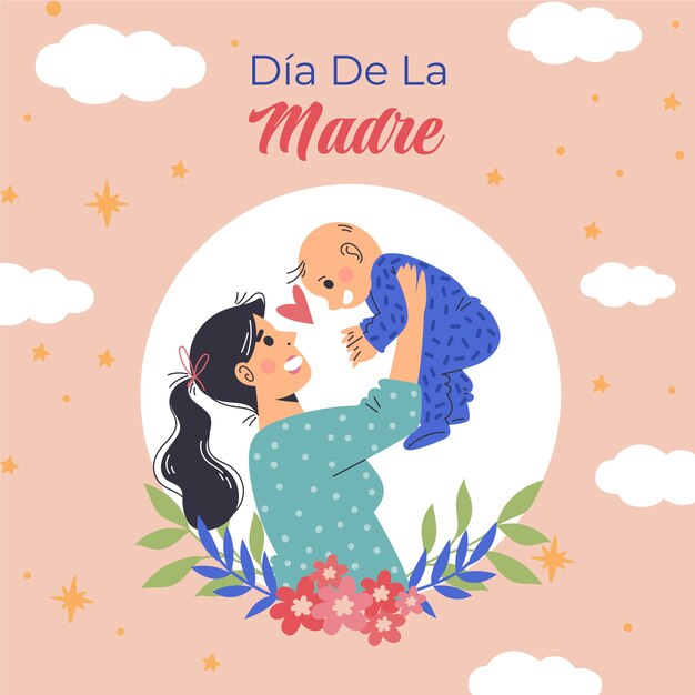 スペイン語でフラット母の日のイラスト
