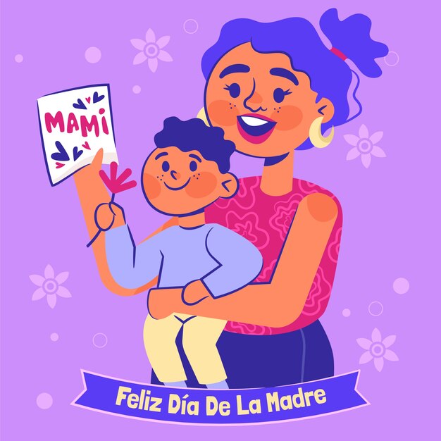 Flat mother's day illustration in spanish
