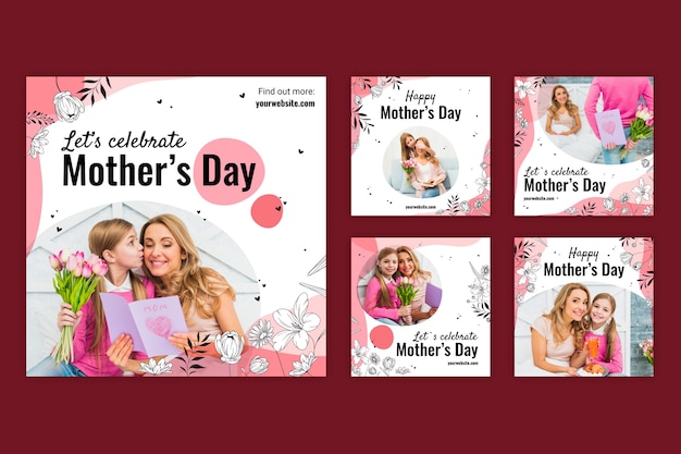 Flat mother's day instagram posts collection