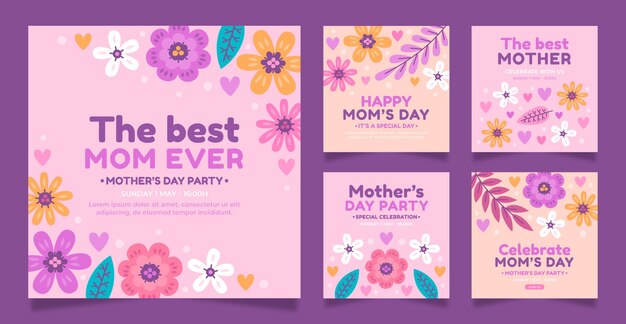 Free vector flat mother's day instagram posts collection