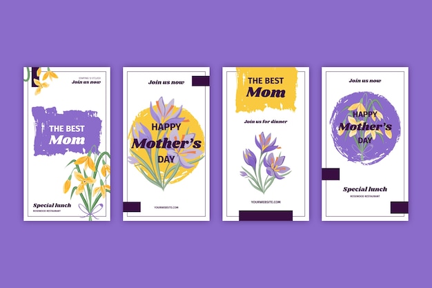 Free vector flat mother's day instagram stories collection