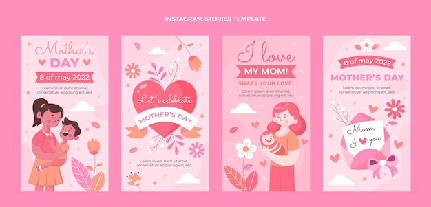 Free vector flat mother's day instagram stories collection