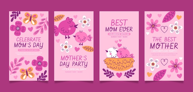 Free vector flat mother's day instagram stories collection