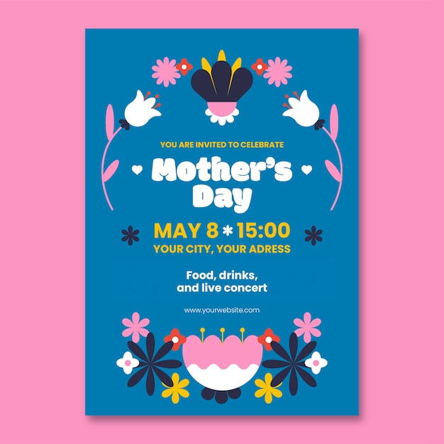 Free vector flat mother's day invitation template