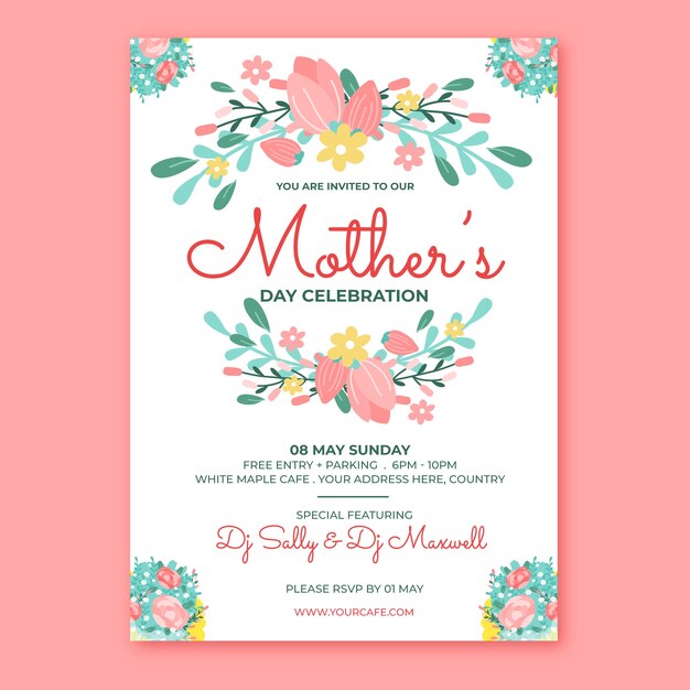 Flat mother's day invitation template