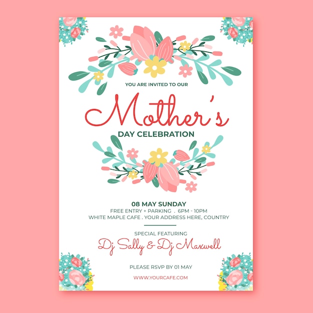 Flat mother's day invitation template