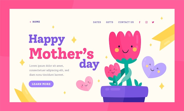 無料ベクター フラット母の日ランディングページテンプレート