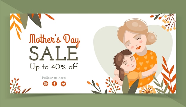 Free vector flat mother's day sale horizontal banner template