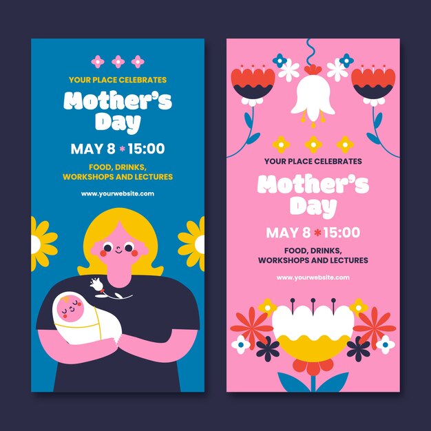 Flat mother's day vertical banners pack