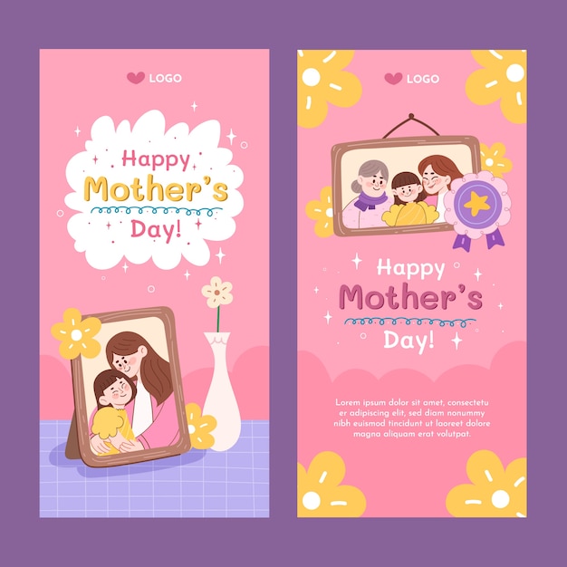 Free vector flat mother's day vertical banners pack