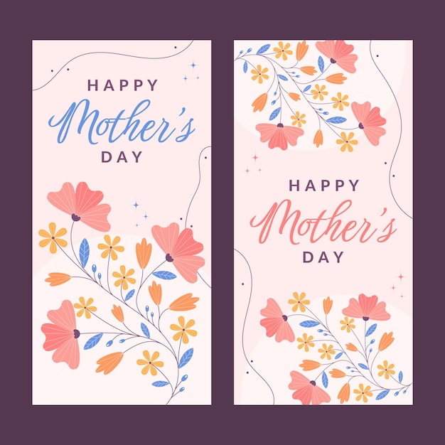 Flat mother's day vertical banners pack
