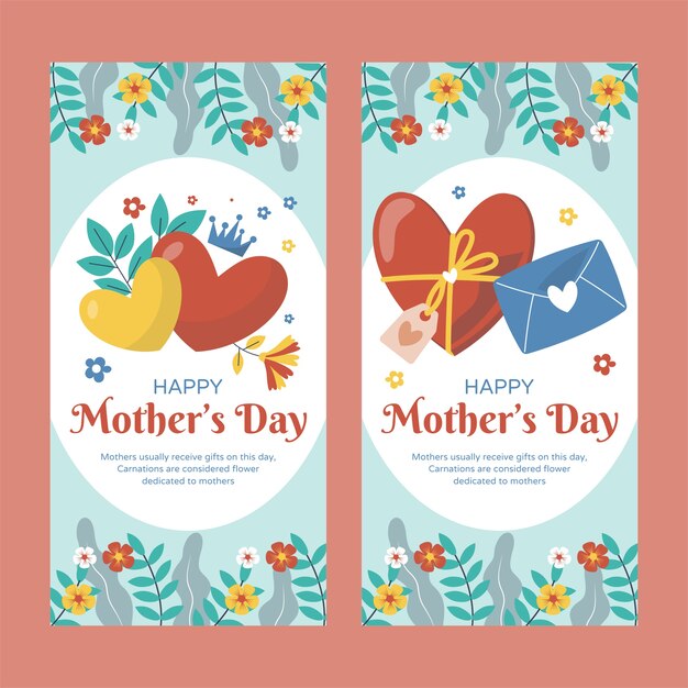 Flat mother's day vertical banners pack