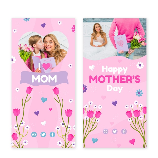 Flat mother's day vertical banners pack