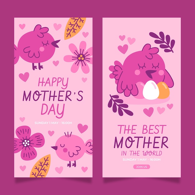 Free vector flat mother's day vertical banners pack