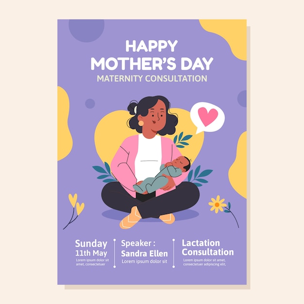 Modello di poster verticale per la festa della mamma piatto