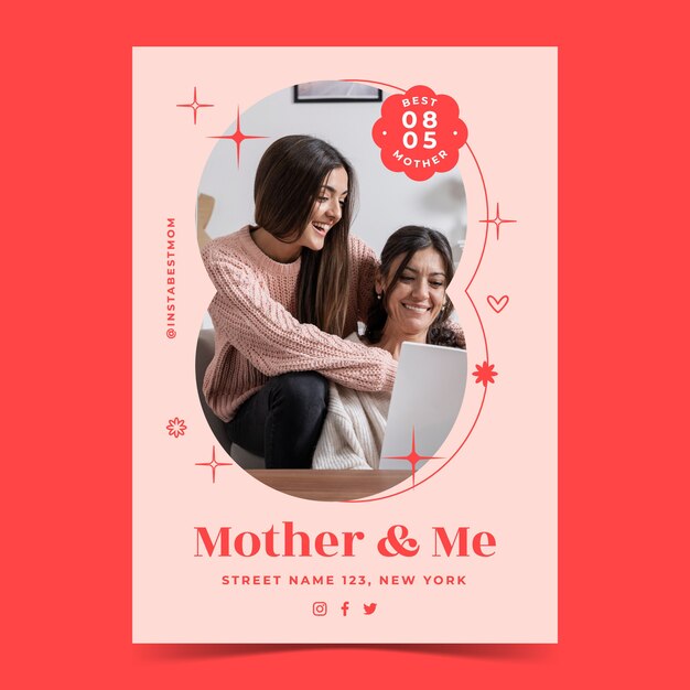 Flat mother's day vertical poster template