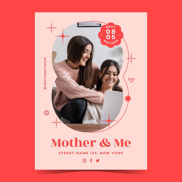 Free vector flat mother's day vertical poster template