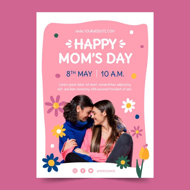 Flat mother's day vertical poster template