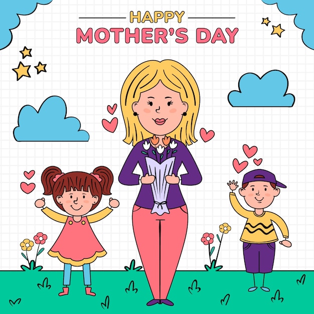 Free vector flat mothers day children drawings illustration