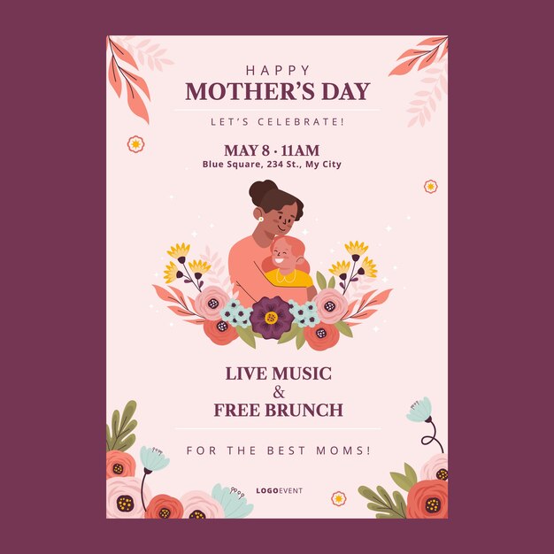 Flat mothers day flyer template