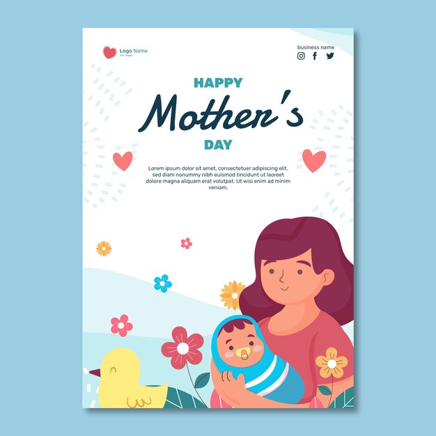 Flat mothers day flyer template